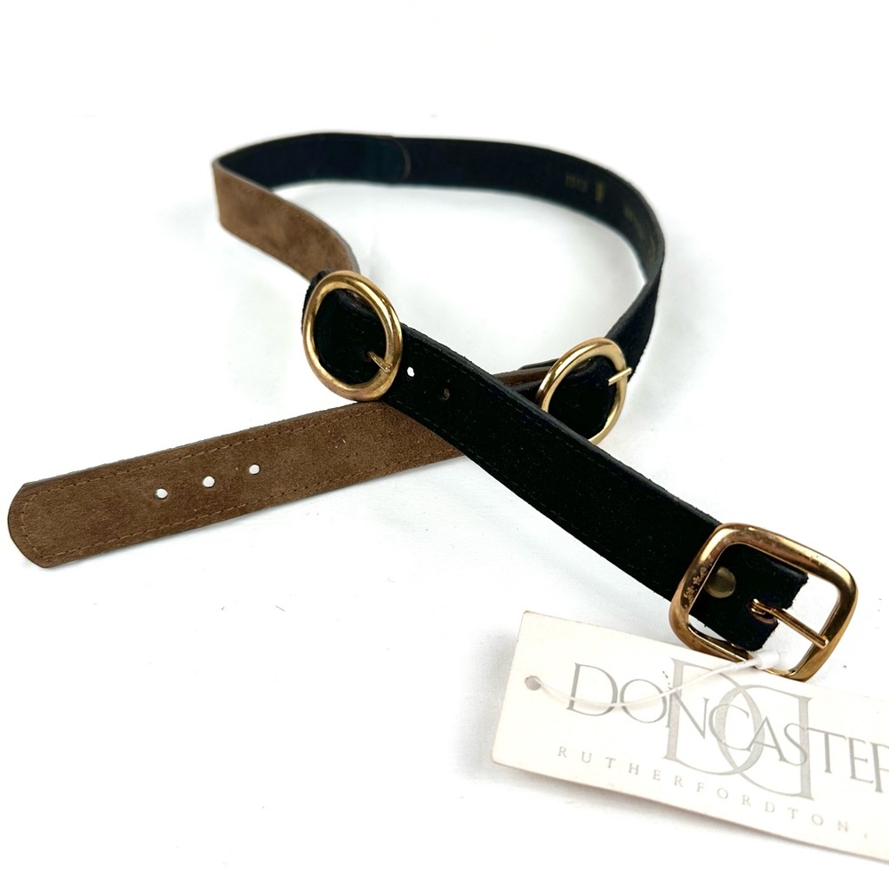 Doncaster Black and Tan Leather Belt with Decorative Buckles, Size M